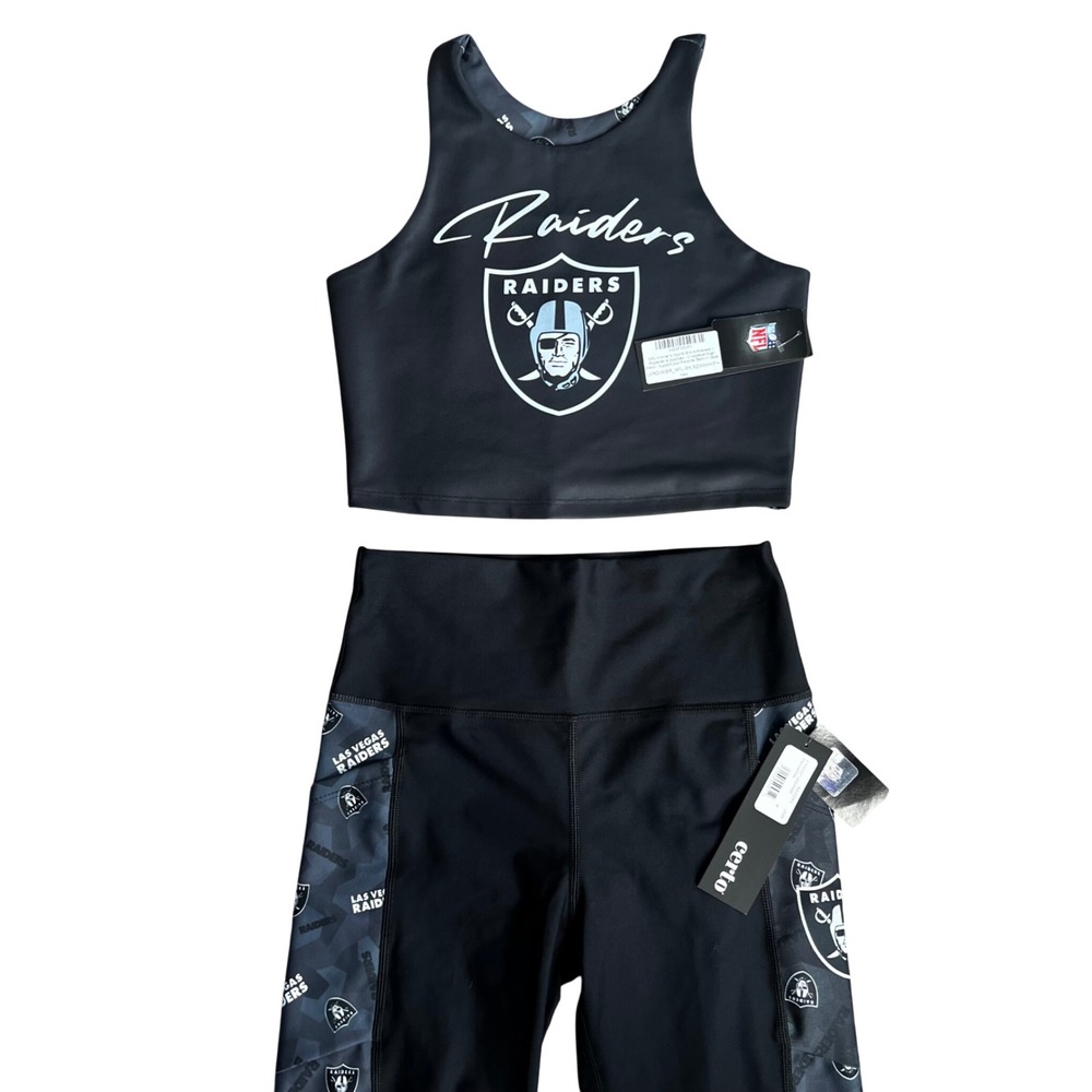 NFL Las Vegas Raiders Womens Sports Bra and Leggings Set Black Grey M